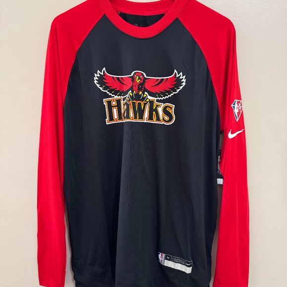 Nike NBA Atlanta Hawks Throwback Team Issue Player Pregame LS Shirt Men M NEW - Picture 1 of 8